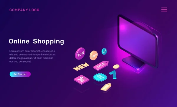 Digitales Marketing, isometrisches Online-Shopping — Stockvektor