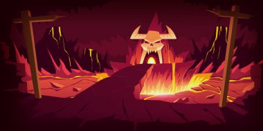 Hell landscape, infernal stone cave cartoon clipart
