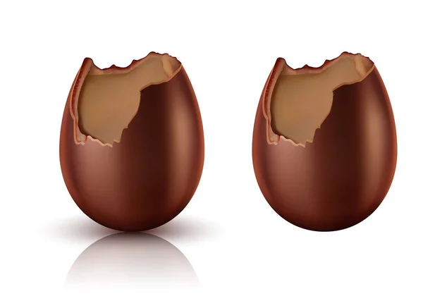 Œuf en chocolat entier et mordu vecteur réaliste — Image vectorielle