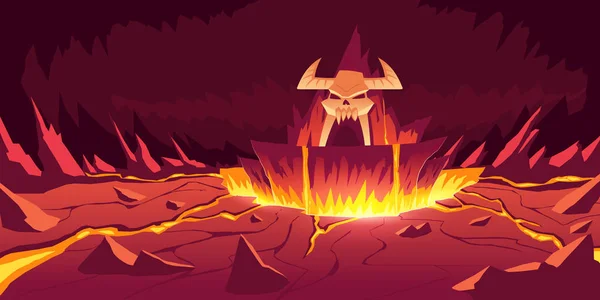 Paisaje del infierno, dibujos animados de la cueva de piedra infernal — Vector de stock