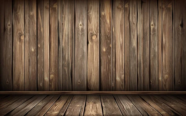 Pared y suelo de madera con superficie envejecida, realista — Vector de stock