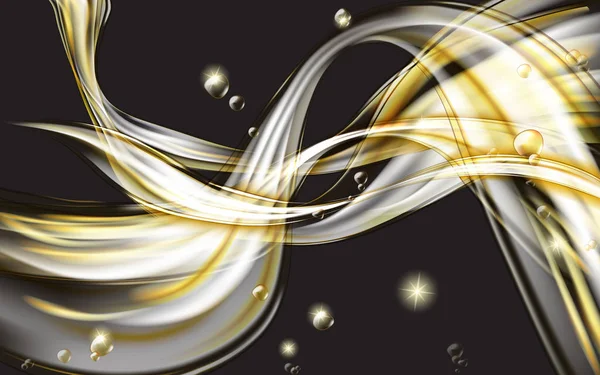 Amarillo dorado fluyendo líquido abstracto en negro — Vector de stock