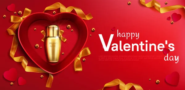 Cosmetics bottle for Valentine day in heart box — Stock Vector