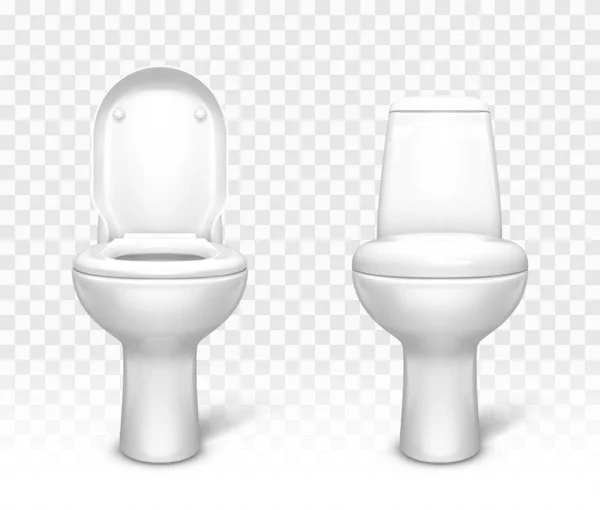 Туалет с сиденьями. Белая керамическая унитаз — стоковый вектор