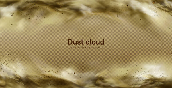 Desert sandstorm, brown dusty cloud on transparent