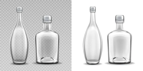 Vodka botella de vidrio realista lleno de alcohol paquete — Vector de stock