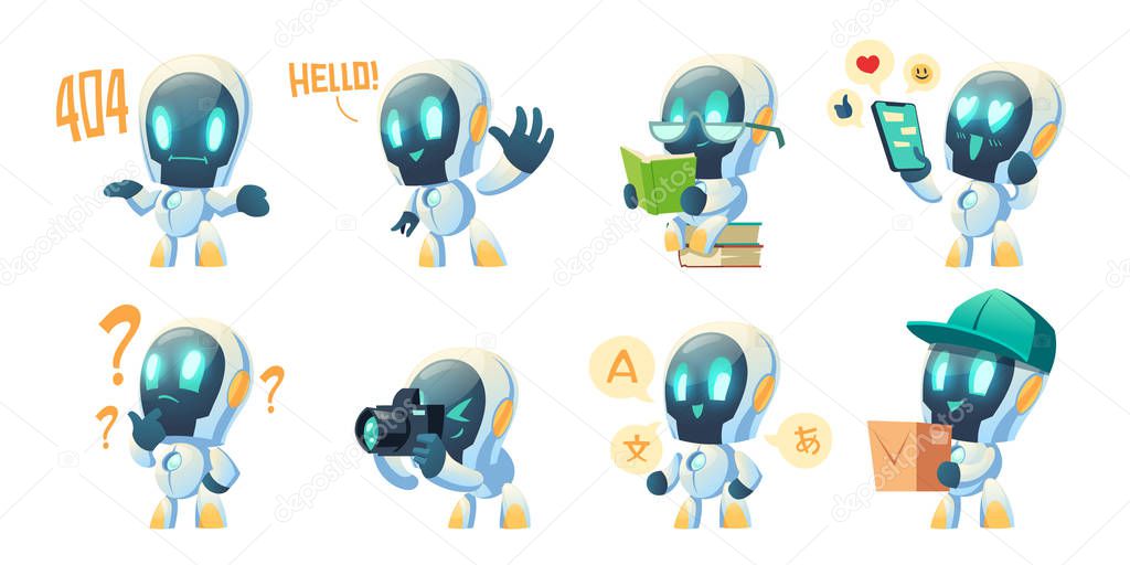 Cute chat bot cartoon, conversation robot
