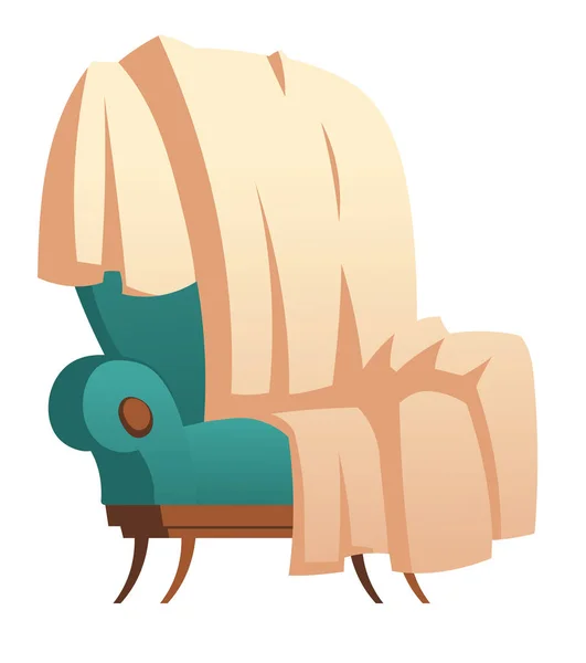 Yumuşak ahşap sandalye ve battaniye fırlatılmış mobilya — Stok Vektör