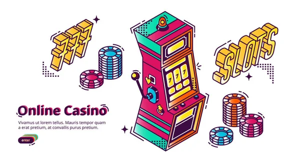 Casinò online casa da gioco d'azzardo atterraggio isometrico , — Vettoriale Stock