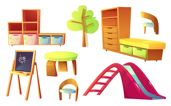 Kindergarten furniture for childrens class room — Stock Vector