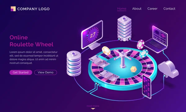 Online casino isometric landing page, web banner — Stock Vector