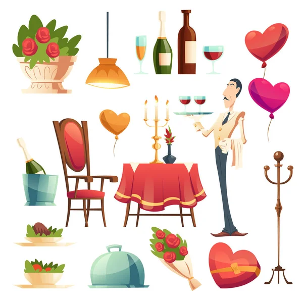 Jantar romântico no dia dos namorados para o casal —  Vetores de Stock
