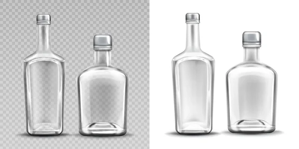 Duas garrafas de vidro vazias para álcool, uísque —  Vetores de Stock