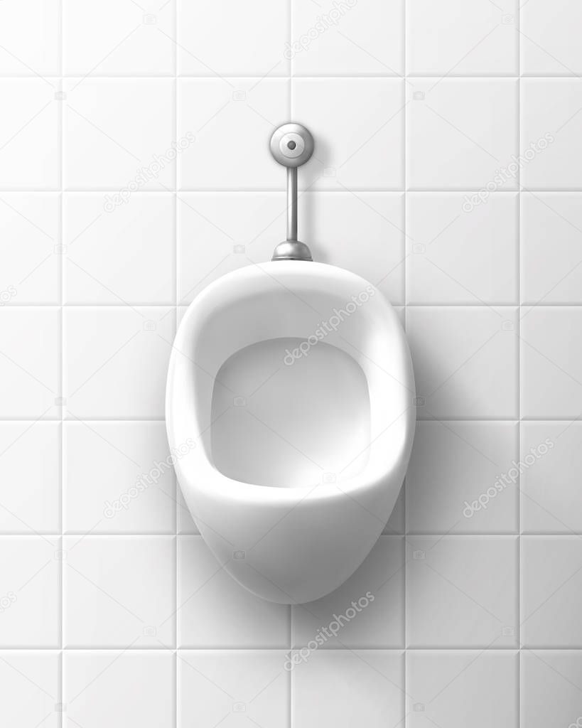 White ceramic urinal on wall in male toilet