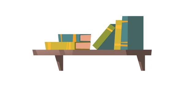 Boeken op houten plank geïsoleerd op witte achtergrond — Stockvector