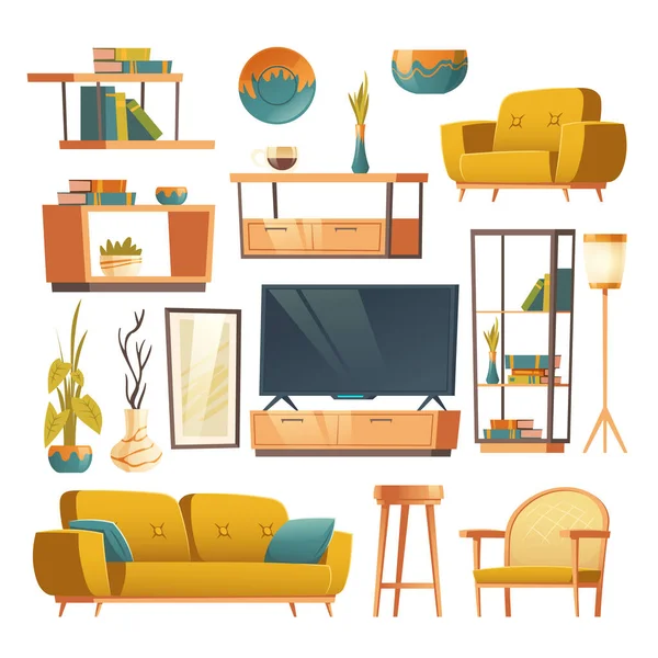 Living room interior set of furniture — Stock Vector