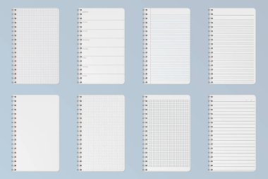 Defter kağıtları. Sıralı, kareli ve noktalı sayfalar
