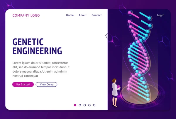 Strona lądowania inżynierii genetycznej, hologram DNA — Wektor stockowy