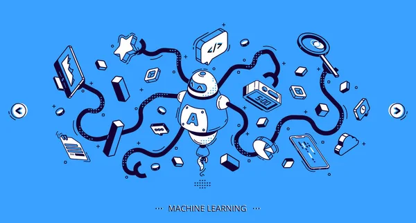 Баннер машинного обучения, искусственный интеллект — стоковый вектор