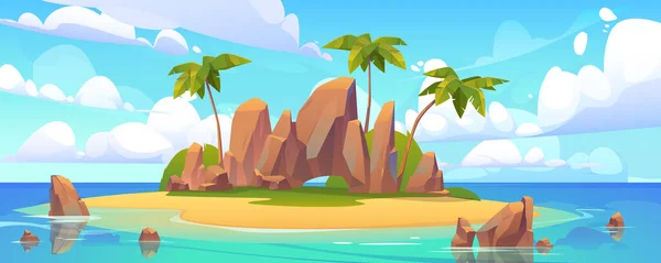 Остров в океане, необитаемый остров с песчаным пляжем — стоковый вектор
