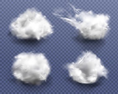 Realistic cotton wool, clouds or wadding balls set clipart