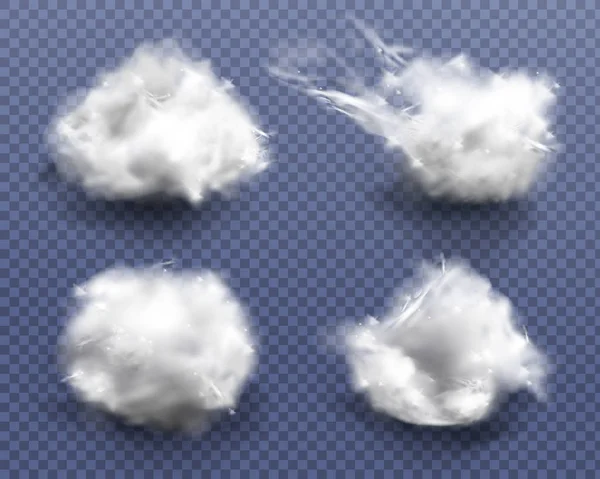 Realistic cotton wool, clouds or wadding balls set — Stock Vector