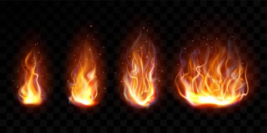 Realistic fire, torch flame set isolated clip art clipart