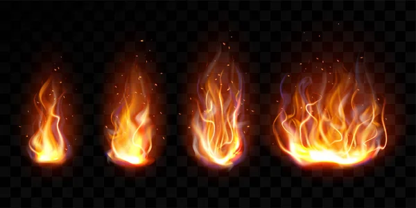 Realistisches Feuer, Fackelflamme setzt isolierte Clip-Art — Stockvektor