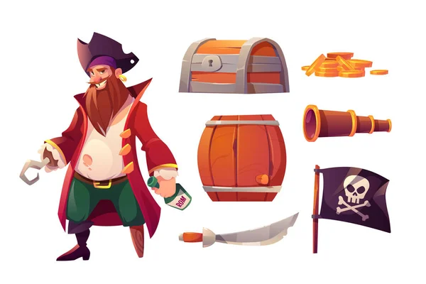 Conjunto de ícones vetoriais de piratas e equipamentos de navios — Vetor de Stock
