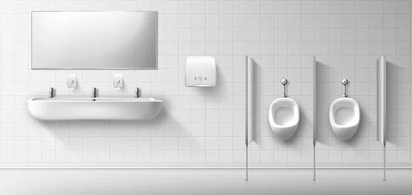 Publiczna toaleta męska z pisuarem, umywalką i lustrem — Wektor stockowy