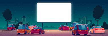 Outdoor cinema, drive-in movie theater with cars clipart