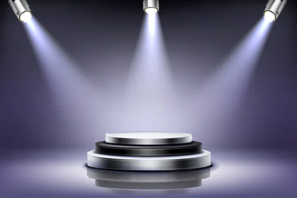 Round podium with spotlight illumination, stage — Stock Vector