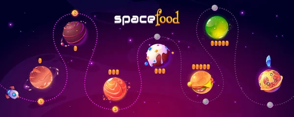 Vector ui ontwerp ruimte voedsel spel niveau kaart — Stockvector