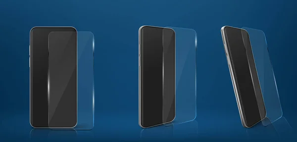 Smartphone con set di pellicole protettive in vetro — Vettoriale Stock