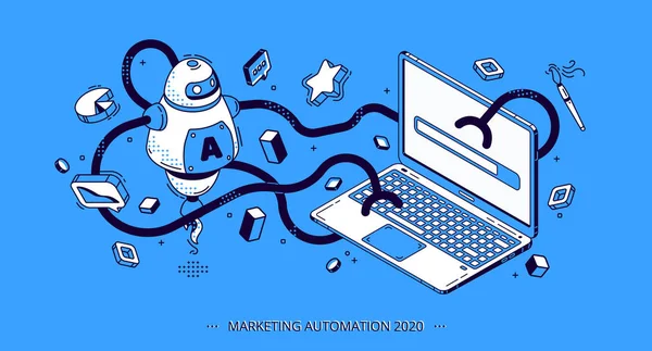 Automação de marketing 2020 banner isométrico, SEO — Vetor de Stock