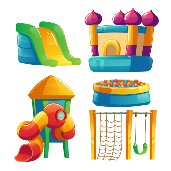 Lekplats med studsmatta och rutschbana för barn — Stock vektor