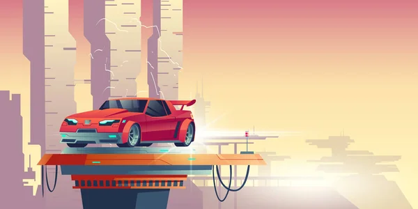 Röd robotbil med silhuett av transformator — Stock vektor