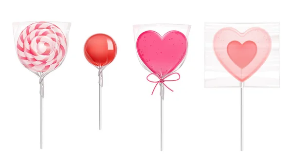 Bonbons sucette en forme de coeur pour la Saint Valentin — Image vectorielle