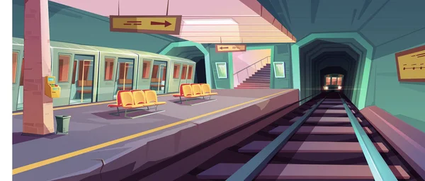 Lege metroperron met aankomende treinen — Stockvector