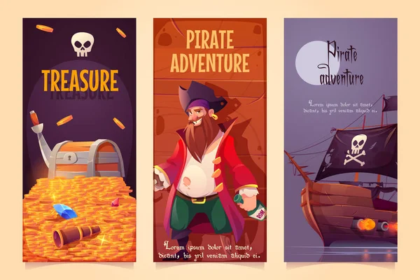 Pirate adventure vertical banners or posters set — Stock Vector