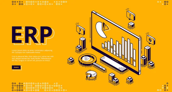 Pianificazione delle risorse aziendali ERP atterraggio isometrico — Vettoriale Stock