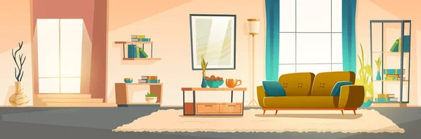 Vector interior of living room with sofa — Stock Vector