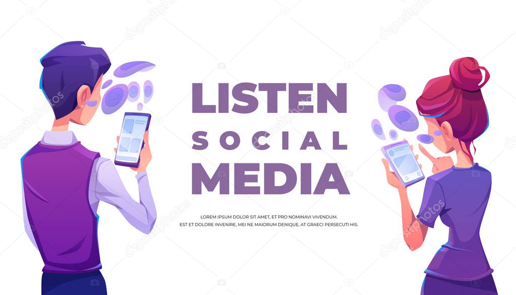 People listen social media using smartphone banner