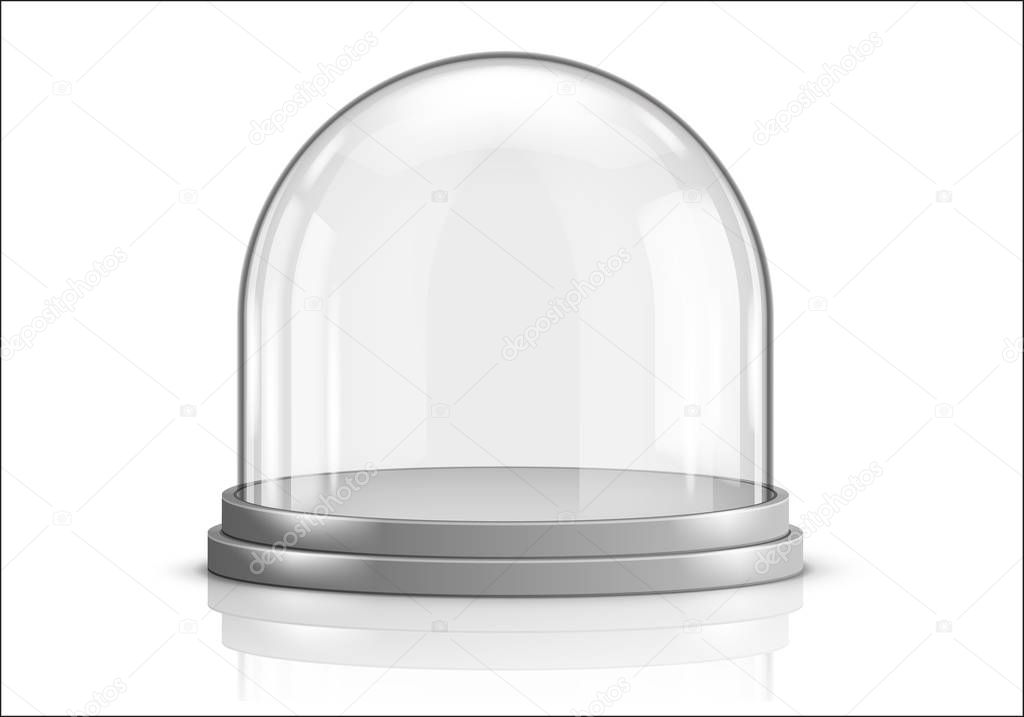 Glass dome and gray plastic tray realistic vector