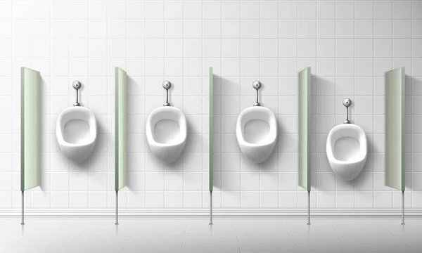 Urinóis de cerâmica para homens e meninos em banheiro público —  Vetores de Stock
