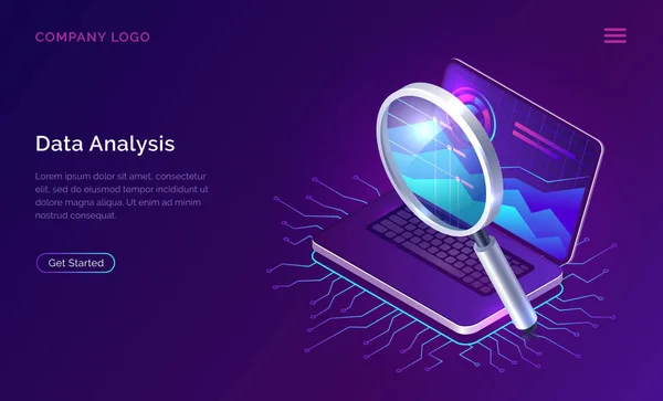 Análisis de datos optimización de motores de búsqueda isométrica — Archivo Imágenes Vectoriales