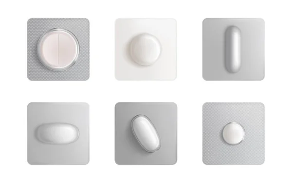 Envase blíster de píldoras, comprimidos y cápsulas — Archivo Imágenes Vectoriales