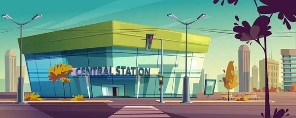 Moderna stazione centrale sulla strada della città — Vettoriale Stock