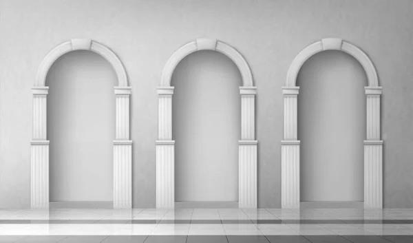 Arcos con columnas en pared, portones con pilares — Vector de stock