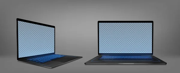 Laptop számítógép kék háttérvilágítással billentyűzet — Stock Vector
